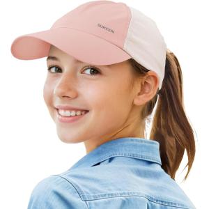 imageSukeen Lightweight Kids Baseball Caps for Boy Girls UPF50 Kids Sun Hat QuickDry Youth Performance Hat for Outdoor ActivityPink