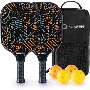 imageSukeen Pickleball Paddles Set of 2 Fiberglass Surface Pickleball Set with Pickleball Rackets Pickle Ball Paddle Set for Men Women