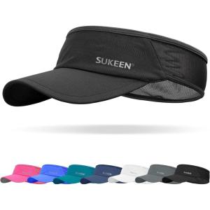 imageSukeen Sports Sun Visor Men Women Lightweight Packable Cooling Stretchy Visor Hat for Running Tennis GolfBlack