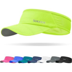 imageSukeen Sports Sun Visor Men Women Lightweight Packable Cooling Stretchy Visor Hat for Running Tennis GolfFluorescent Yellow