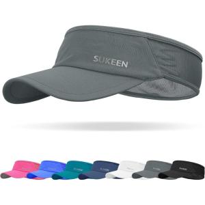 imageSukeen Sports Sun Visor Men Women Lightweight Packable Cooling Stretchy Visor Hat for Running Tennis GolfGrey