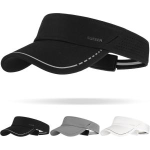 imageSukeen Sports Sun Visor Men Women Reflective Running Visor Lightweight Adjustable Visor Hat for Golf Tennis Sunglass SlotsBlack