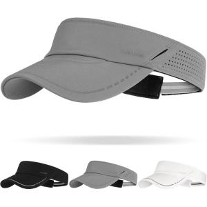 imageSukeen Sports Sun Visor Men Women Reflective Running Visor Lightweight Adjustable Visor Hat for Golf Tennis Sunglass SlotsGrey