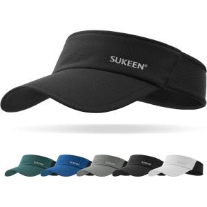 imageSukeen Sports Sun Visor for Men Lightweight Packable Large Head Stretchy Visor Hat for Running Tennis Golf Daily WearBlack