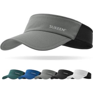 imageSukeen Sports Sun Visor for Men Lightweight Packable Large Head Stretchy Visor Hat for Running Tennis Golf Daily WearGrey