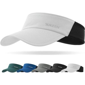 imageSukeen Sports Sun Visor for Men Lightweight Packable Large Head Stretchy Visor Hat for Running Tennis Golf Daily WearWhite