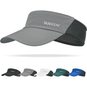 imageSukeen Sun Visor Hat for Men Large Head Lightweight Cooling Stretchy Visor Hat for Running Tennis Golf Daily WearGrey