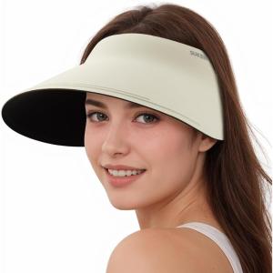 imageSukeen Wide Brim Sun Visor for Women Men UPF50 Seamless Foldable Hats Adjustable Ponytail Beach Hats for Golf Daily OutdoorBeige