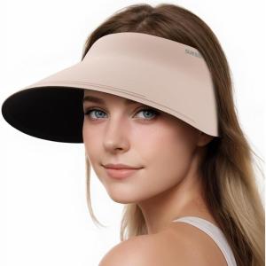 imageSukeen Wide Brim Sun Visor for Women Men UPF50 Seamless Foldable Hats Adjustable Ponytail Beach Hats for Golf Daily OutdoorPink
