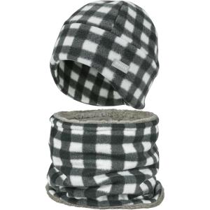 imageSukeen Winter Beanie Hat Scarf Set for Men Women Warm Hat with Faux Fleece Neck Warmer Cold Weather Caps for Cycling OutdoorBlack and White Grid
