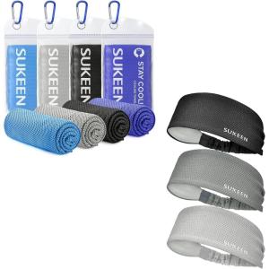 imageSukeen Workout Headbands for Men Sweat Bands Sweatbands Headbands for Women Cooling Towels 4 Pack