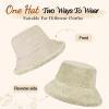 imageSukeen Fuzzy Bucket Hat for Women Wide Brim Faux Fur Winter Warm Hat Fluffy Teddy Sherpa Fisherman Cap for LadyOffwhite