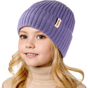 imageSukkeen Kids Winter Beanie Hat for Girls ampamp Boys  Warm Knitted Hat Age 310 Seepage Proof Skull Cap for Daily Outdoor UsePurple