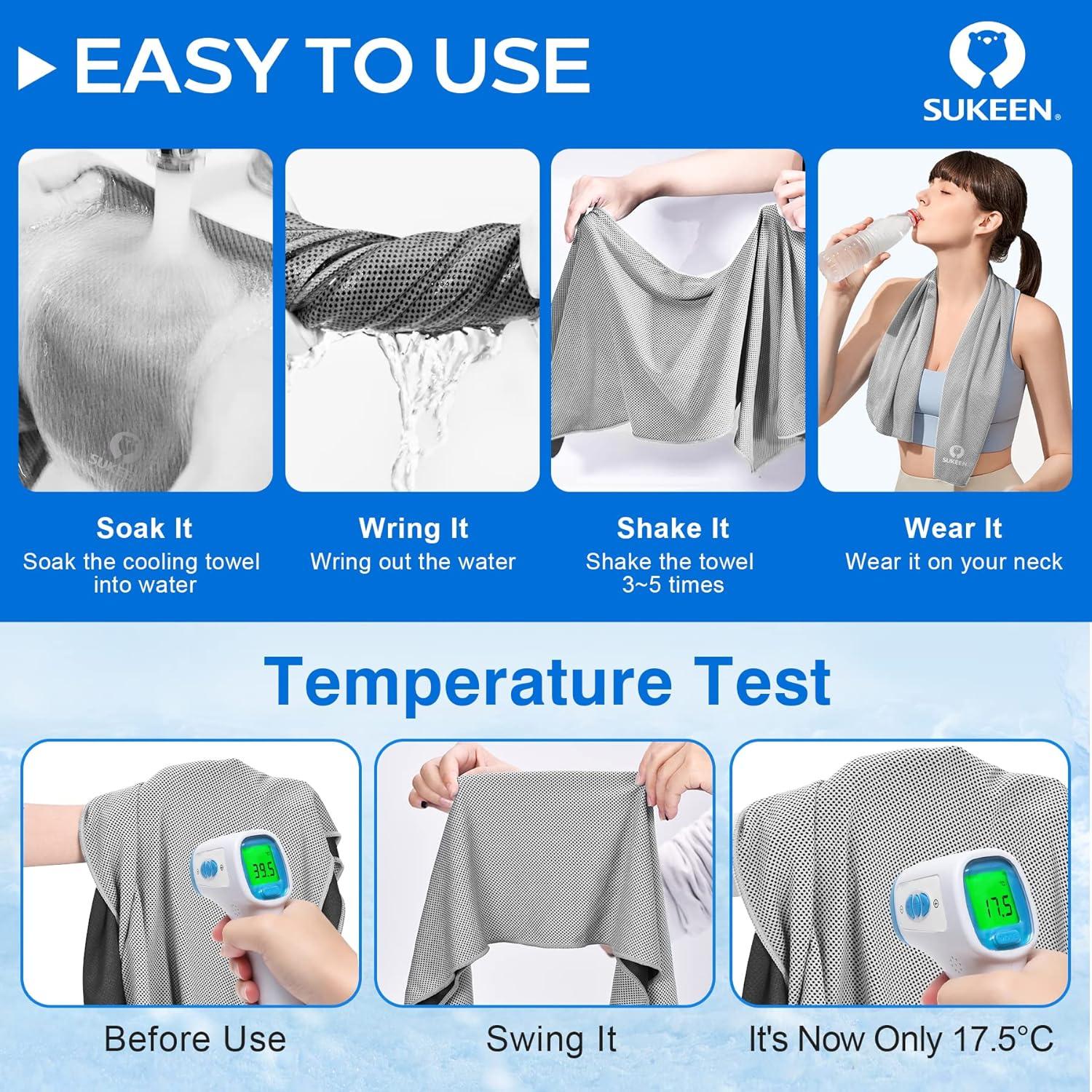 imageSukeen 4 Pack Cooling Towel 40quotx12quotIce TowelSoft Breathable Chilly TowelMicrofiber Towel Cooling Stretchy Visor Free Size Cool Hat with UV Protection Brim Peak Vizor