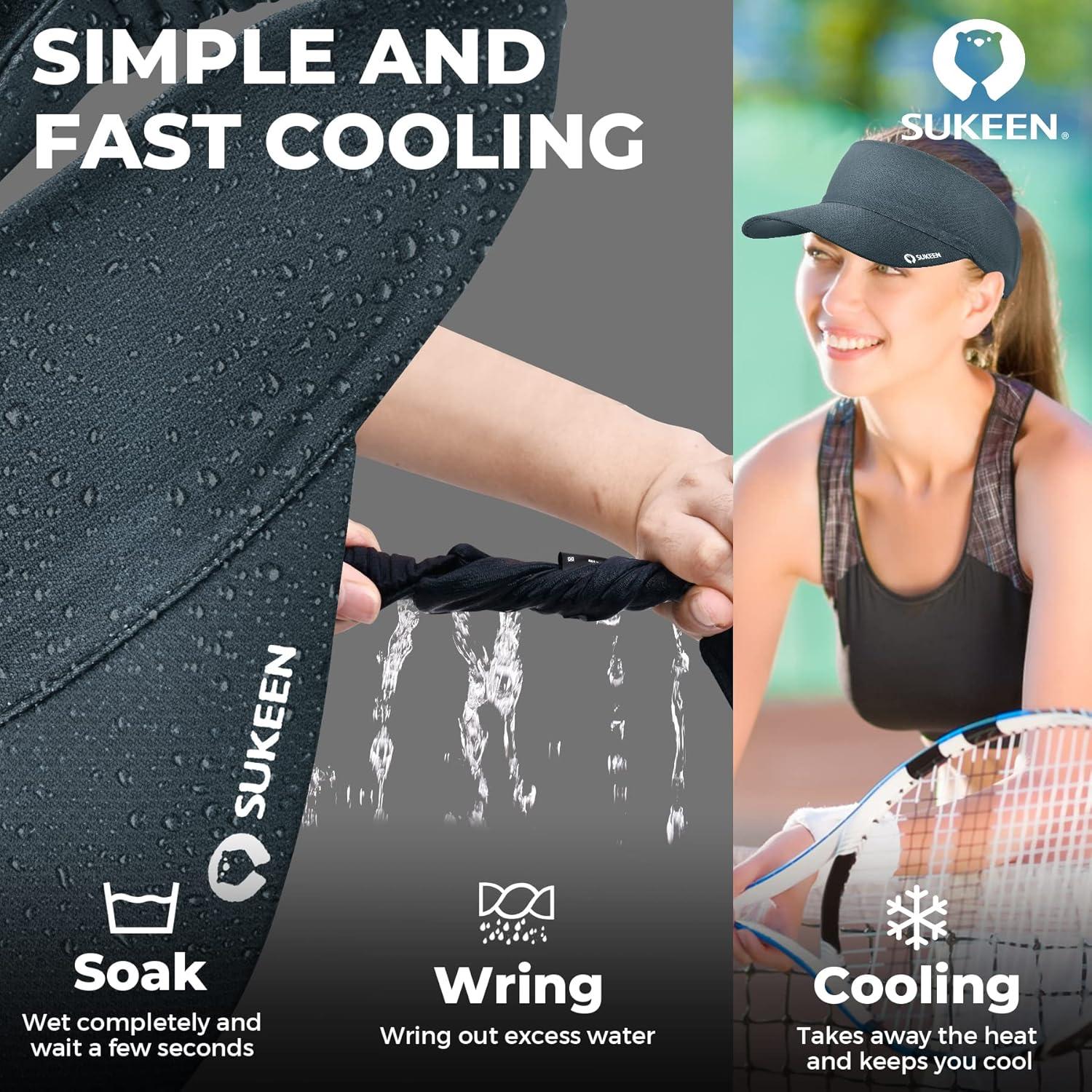 imageSukeen 4 Pack Cooling Towel 40quotx12quotIce TowelSoft Breathable Chilly TowelMicrofiber Towel Cooling Stretchy Visor Free Size Cool Hat with UV Protection Brim Peak Vizor