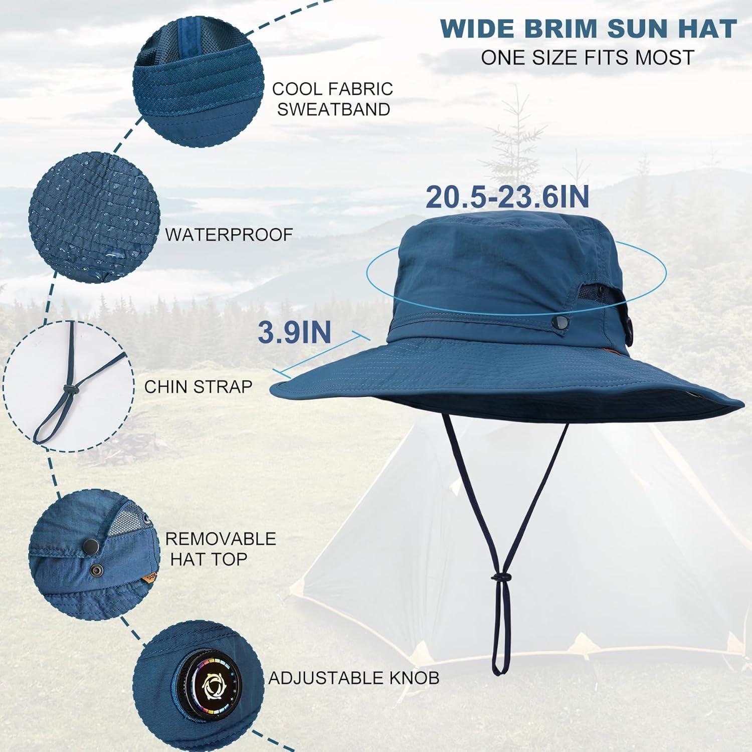 imageSukeen Sun Hat for Men Women Wide Brim Fishing Hat with Adjustable Knob UPF 50 Boonie Hat for Hiking Gardening SafariBlue