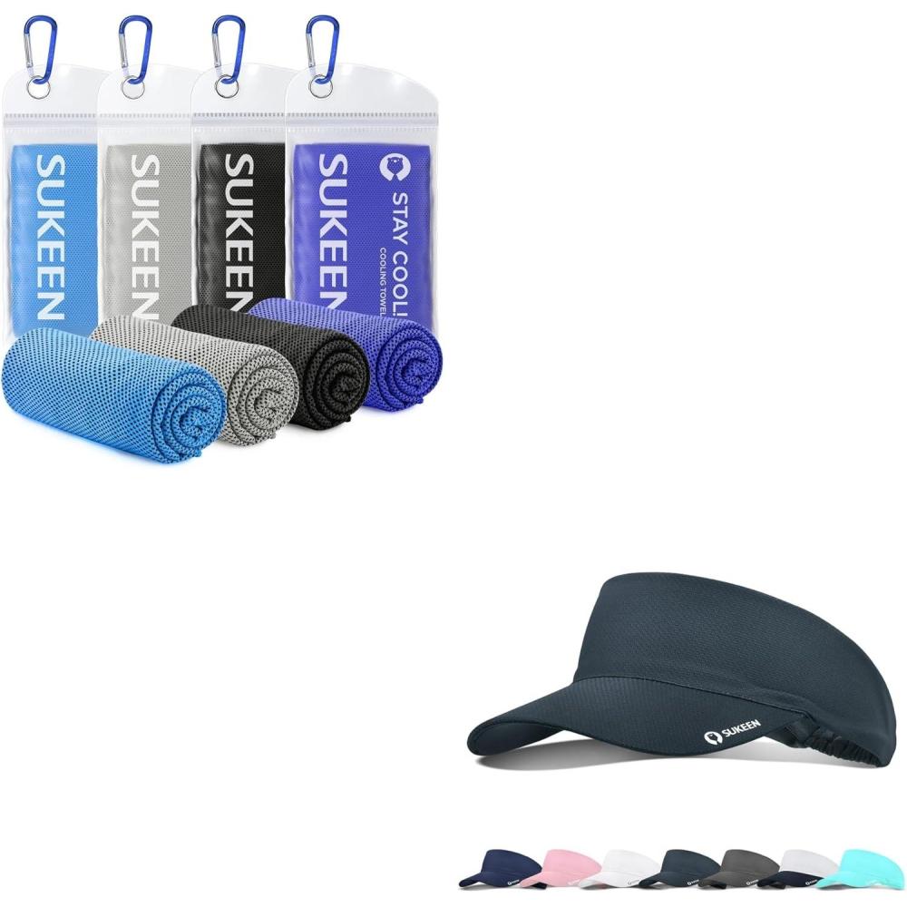 imageSukeen 4 Pack Cooling Towel 40quotx12quotIce TowelSoft Breathable Chilly TowelMicrofiber Towel Cooling Stretchy Visor Free Size Cool Hat with UV Protection Brim Peak Vizor