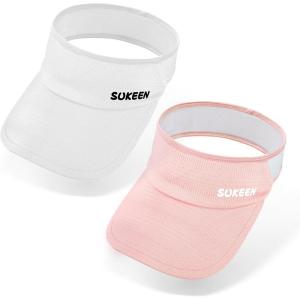 imageSukeen 2 Packs Kids Sun Visor Hats for Girls BoysLightweight Sports Cap Cooling UPF50 Sun Hat for Running Outdoor Activity WhitePink