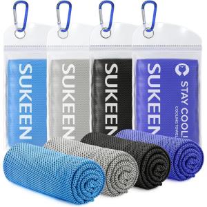 imageSukeen 4 Pack Cooling Towel 40quotx12quot Soft Breathable Chilly Microfiber Towel for Yoga Sport Running Gym Workout ampamp More ActivitiesBlueGreyRoyal BlueBlack