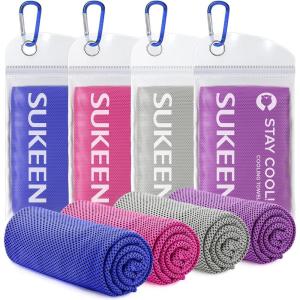 imageSukeen 4 Pack Cooling Towel 40quotx12quot Soft Breathable Chilly Microfiber Towel for Yoga Sport Running Gym Workout ampamp More ActivitiesDark BluePinkGreyPurple