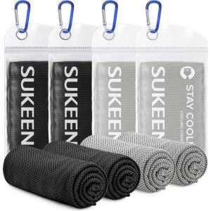 imageSukeen 4 Pack Cooling Towel 40quotx12quot Soft Breathable Chilly Microfiber Towel for YogaSportRunningGymWorkoutCampingFitnessWorkout ampamp More ActivitiesBlackBlackGreyGrey