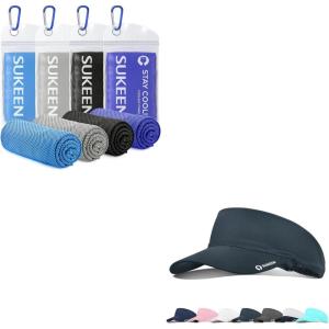 imageSukeen 4 Pack Cooling Towel 40quotx12quotIce TowelSoft Breathable Chilly TowelMicrofiber Towel Cooling Stretchy Visor Free Size Cool Hat with UV Protection Brim Peak Vizor