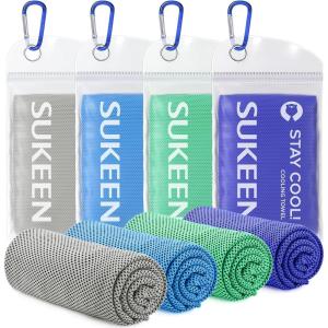 imageSukeen 4 Pack Cooling Towels 40quotx12quot Ice Towel Soft Breathable Chilly Towel Microfiber Towels for Yoga Sport Running Gym WorkoutCamping Fitness Workout ampamp More ActivitiesGraysky Blueemerald Greenroyal Blue