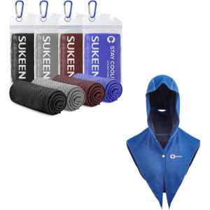 imageSukeen Cooling Hoodie Towel UV Protection Cooling Towels for Neck and Face Lightweight Absorbent Cooling Neck Wraps for Workout Sports Cycling Cooling Towels for Hot Weather