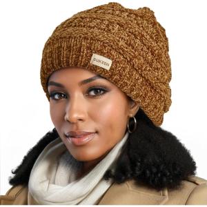 imageSukeen Knit Beanie Hat for Women Thick Fleece Lined Winter Hat Warm Skull Cap Fashionable Knit Hat for OutdoorBrown