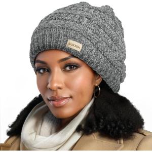 imageSukeen Knit Beanie Hat for Women Thick Fleece Lined Winter Hat Warm Skull Cap Fashionable Knit Hat for OutdoorGrey