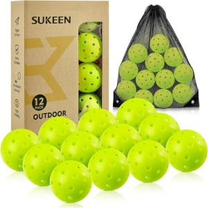 imageSukeen Outdoor Pickleball Balls 40 Holes High Bounce True Flight Pickleball Ball High Visibility Outdoor Pickleballs High Elasticity Pickle Balls with Mesh Bagb Neon Green12
