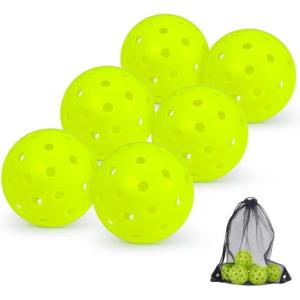 imageSukeen Pickleball Balls Outdoor Crack Resistant Pickleballs  OnePiece Seamless 40 Holes Pickleball High Visibility Neon Pickleballs Pickle Balls 6 Pack