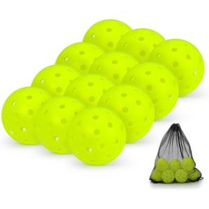 imageSukeen Pickleball Balls Outdoor Crack Resistant Pickleballs OnePiece Seamless 40 Holes Pickleball High Visibility Neon Pickleballs Pickle Balls 12 Pack