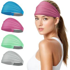 imageSukeen Wide Headbands for Women Instant Cooling Elastic NonSlip Workout Headbands MoistureWicking Sports Sweatbands for Gym Yoga Running FitnessBlueRose RedMint GreenGray