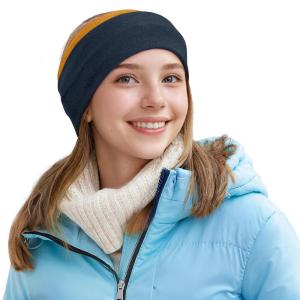 imageSukeen Winter Headbands for Women DoubleLayer Ear Warmers Womens Winter Headband for Running Cycling Sports Orange Dark Blue Size LOrange Dark Blue