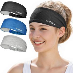 imageSukeen Workout Headbands for Women Moisture Wicking Sweat Band Headbands Non Slip Elastic Sweatbands Sports Headband for Yoga Running Gym FitnessBlackGrayBlue
