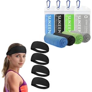 imageSukeen Cooling Headbands for Women 4 Pack Instant Cooling Moisture Wicking
