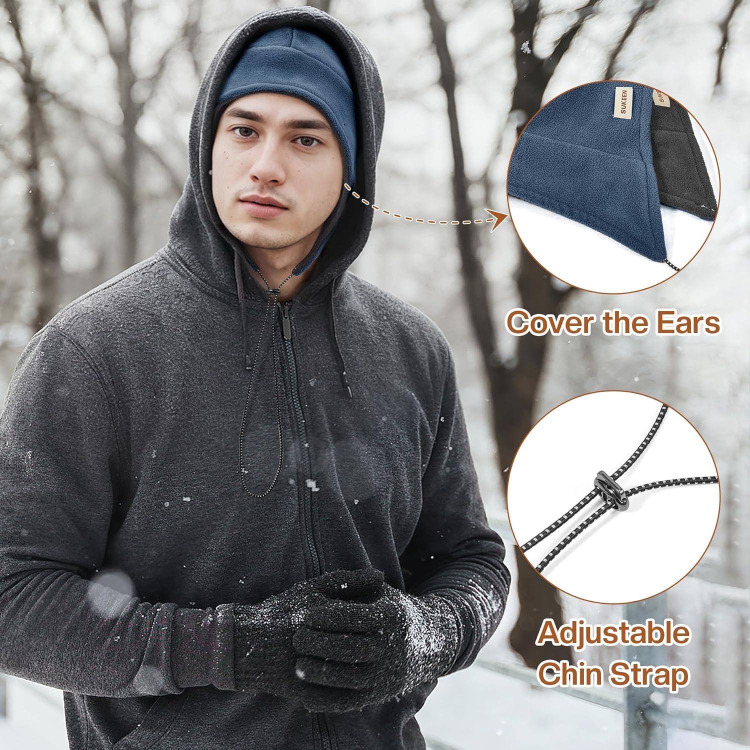 imageSukeen Winter Hat Scarf Set for Women Double Side Wear Warm Hat Antistatic Cold Weather Hats with Thick Fleece ScarfNavy Blue