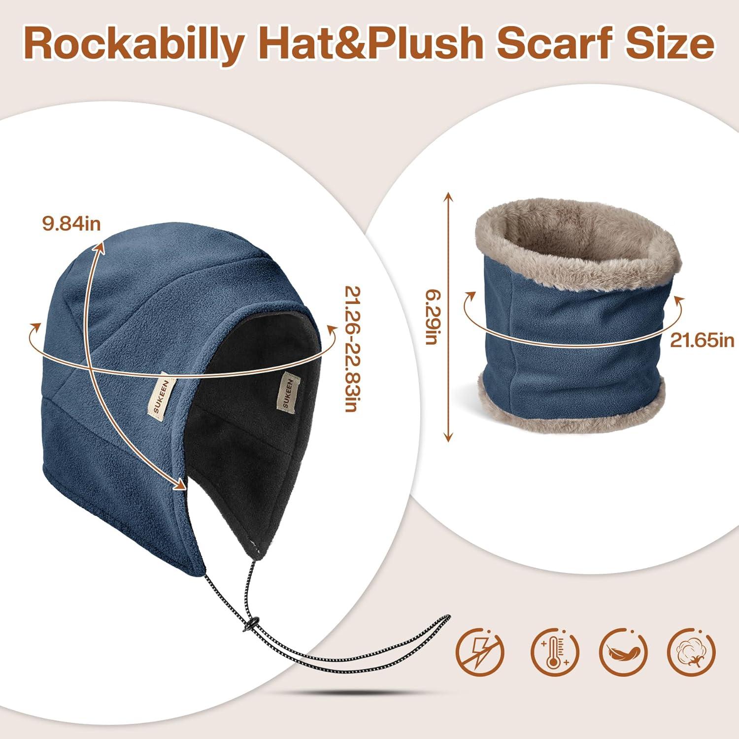imageSukeen Winter Hat Scarf Set for Women Double Side Wear Warm Hat Antistatic Cold Weather Hats with Thick Fleece ScarfNavy Blue
