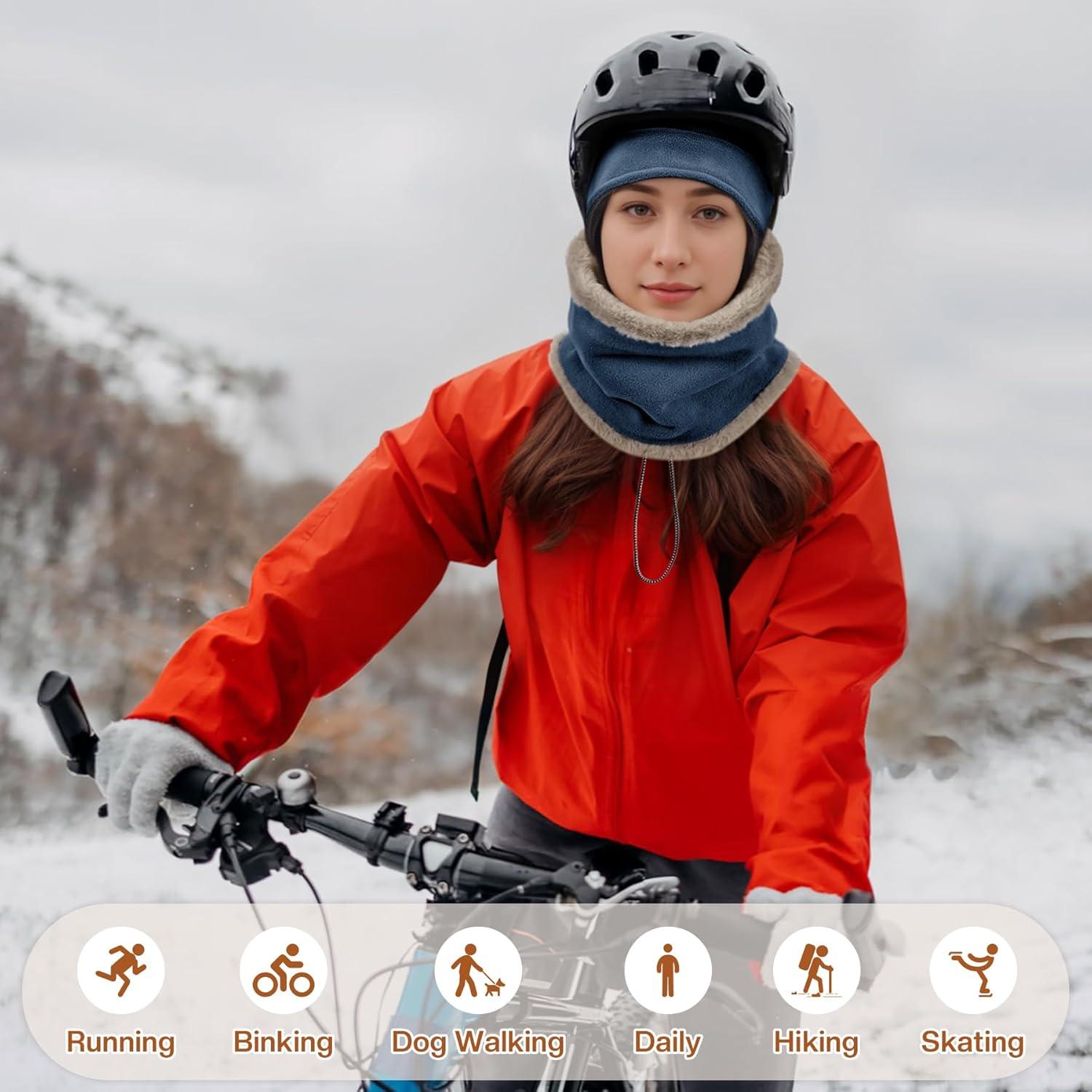 imageSukeen Winter Hat Scarf Set for Women Double Side Wear Warm Hat Antistatic Cold Weather Hats with Thick Fleece ScarfNavy Blue