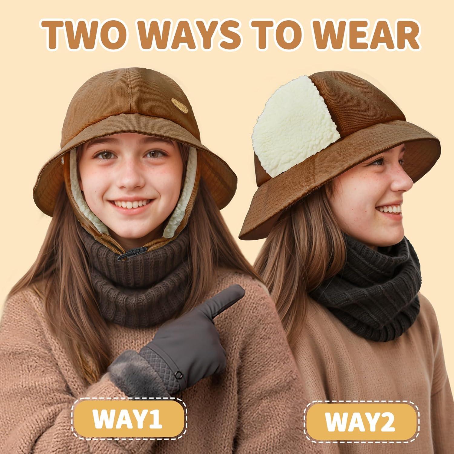 imageSukeen Winter Hats for Teenager Youth Women Windproof Warm Hat with Fleece Lining Antistatic Earflaps Hat for Outdoor CyclingBrown