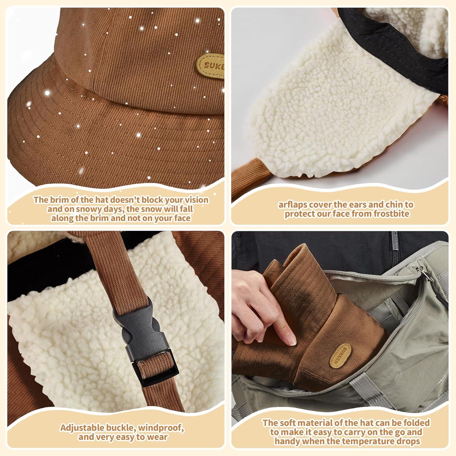 imageSukeen Winter Hats for Teenager Youth Women Windproof Warm Hat with Fleece Lining Antistatic Earflaps Hat for Outdoor CyclingBrown