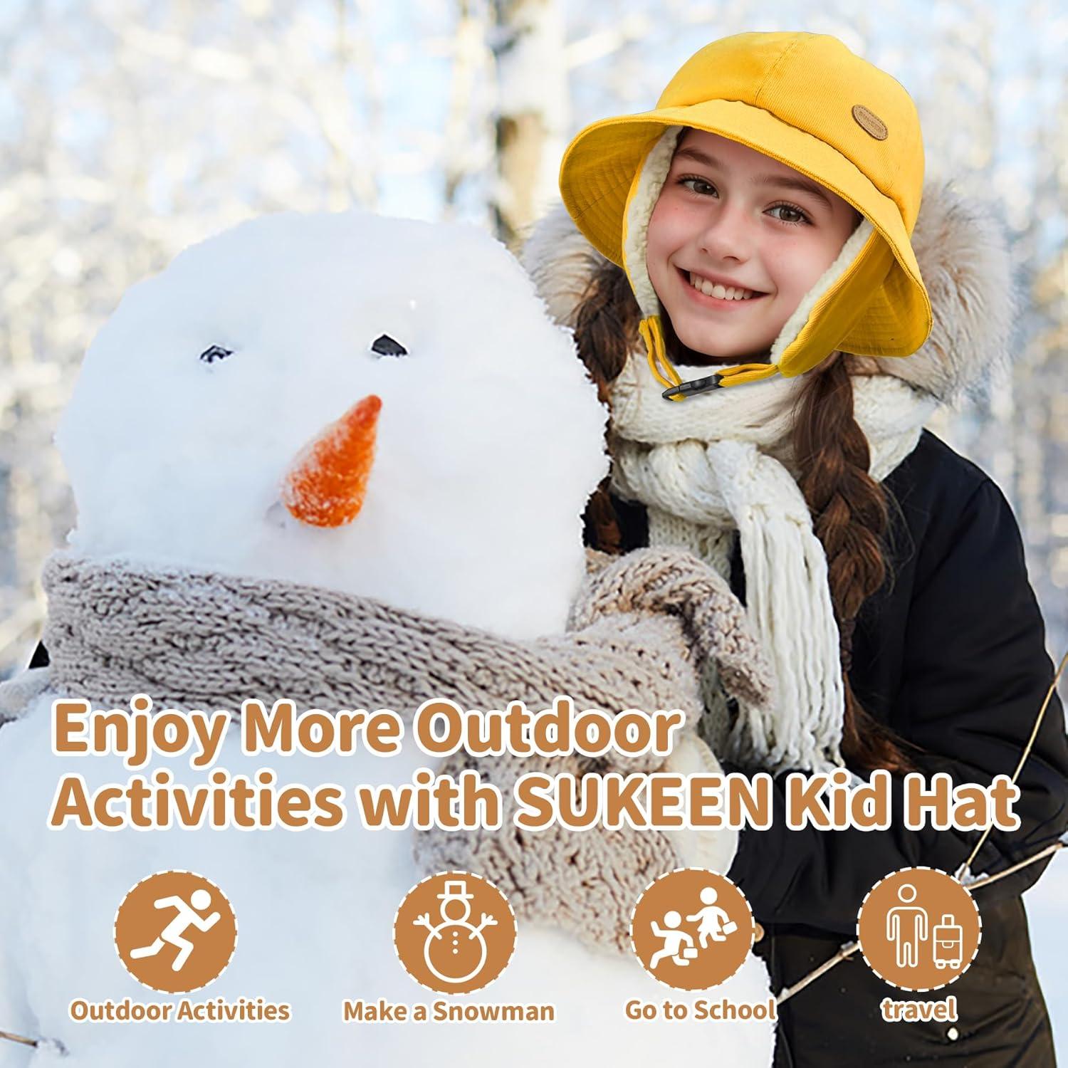 imageSukeen Winter Hats for Teenager Youth Women Windproof Warm Hat with Fleece Lining Antistatic Earflaps Hat for Outdoor CyclingYellow