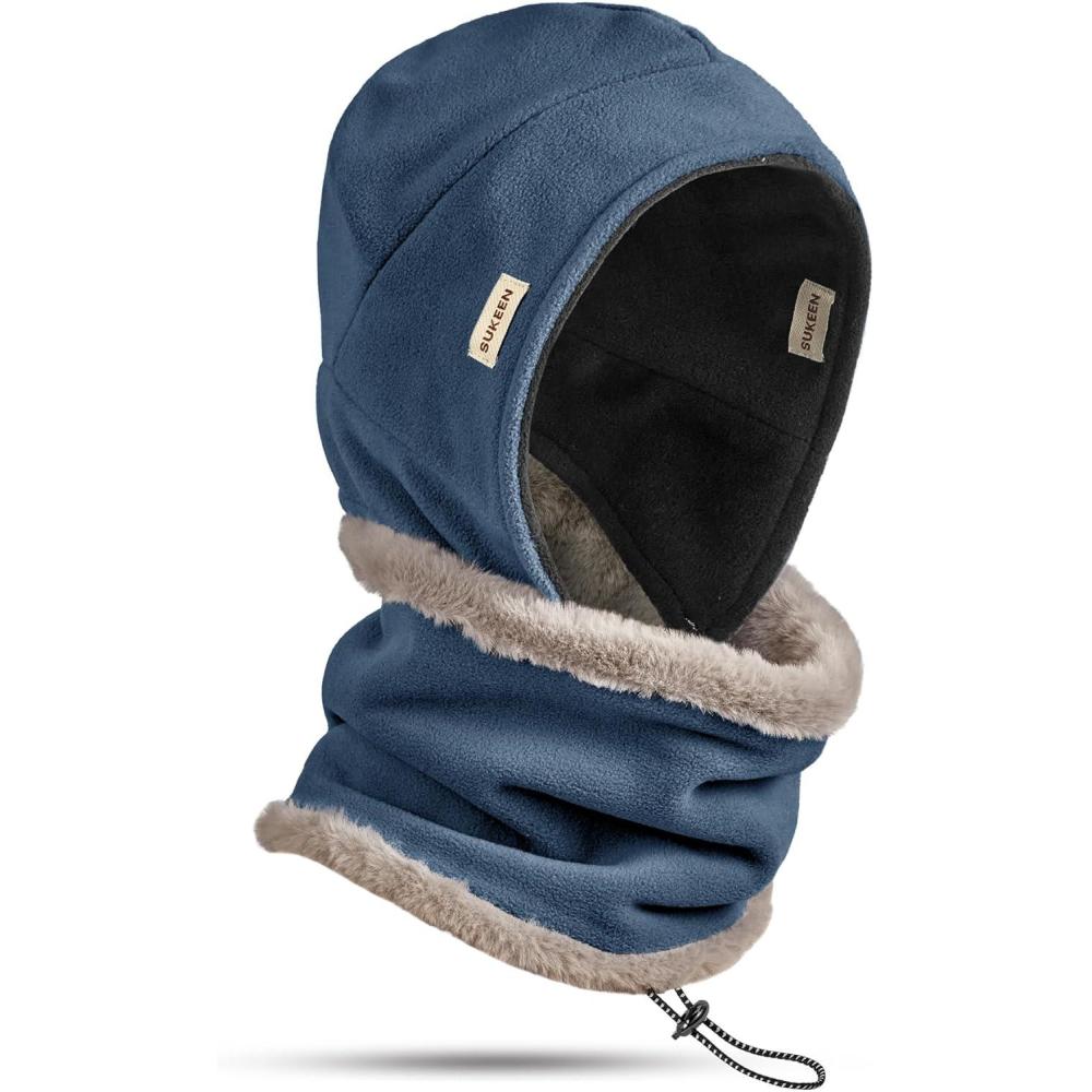 imageSukeen Winter Hat Scarf Set for Women Double Side Wear Warm Hat Antistatic Cold Weather Hats with Thick Fleece ScarfNavy Blue