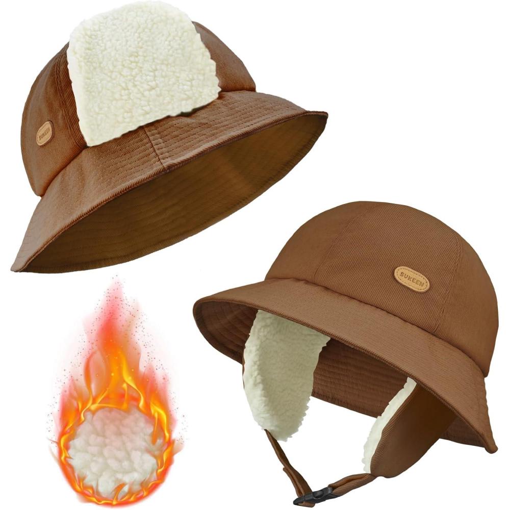 imageSukeen Winter Hats for Teenager Youth Women Windproof Warm Hat with Fleece Lining Antistatic Earflaps Hat for Outdoor CyclingBrown