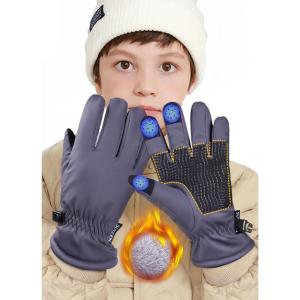 imageSukeen Kids Winter Gloves for Boys Girls Windproof Ski Gloves AntiSlip Cold Weather Glove with Thick Plush for OutdoorGrey