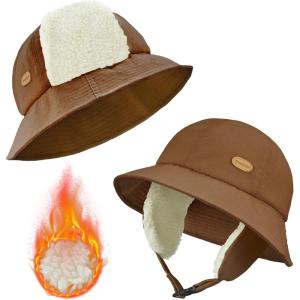 imageSukeen Winter Hats for Teenager Youth Women Windproof Warm Hat with Fleece Lining Antistatic Earflaps Hat for Outdoor CyclingBrown