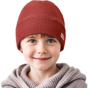 imageSukeen Kids Beanie Hat for Girls Boys Seepage Proof Warm Skull Cap Soft Cold Weather Hat Ages 412 for Daily OutdoorWine Red