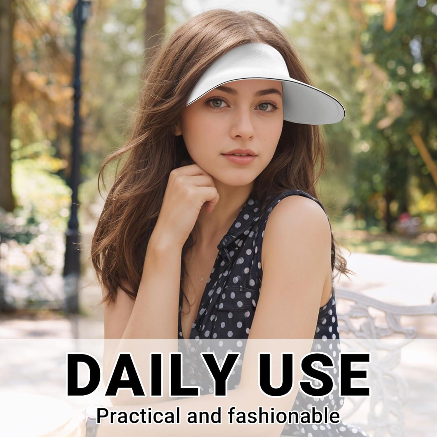 imageSukeen Wide Brim Sun Visor Hat for WomenUPF50 Seamless Sun Hats Lightweight Sports Cap Foldable Ponytail Hat for Outdoor White