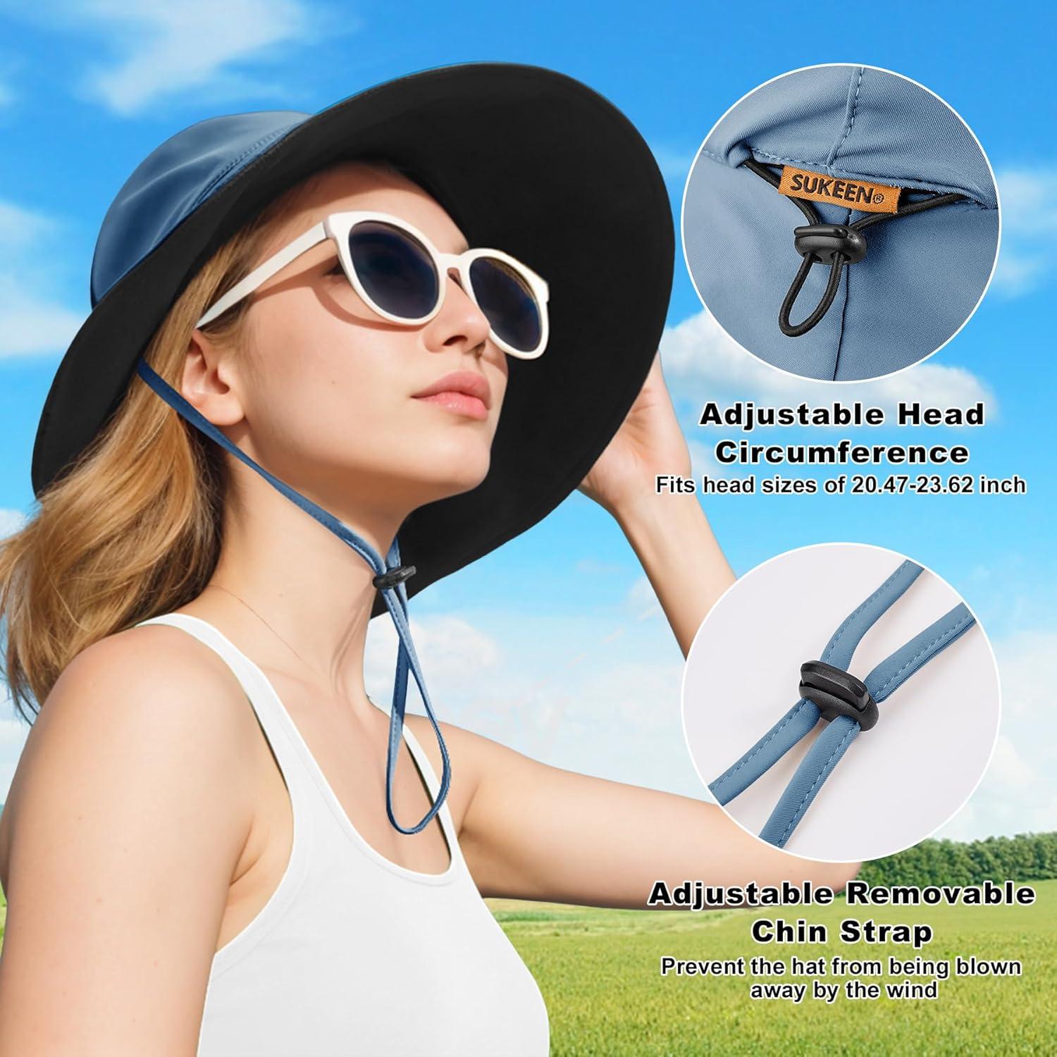 imageSukeen Wide Brim Sun Hats for Women Men Double Sided Wearing Fishing Hats UPF50 Cooling Bucket Hat for Beach Hiking OutdoorBlue